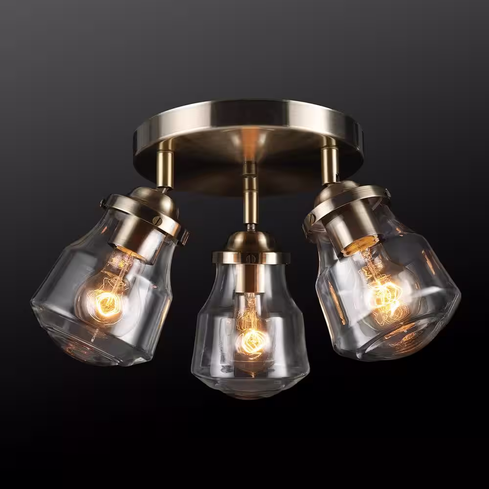 Globe Electric Gerard 1.53 ft. 3-Lights Antique Brass Fixed Track Lighting Kit with Clear Glass Shades, Bulbs Included