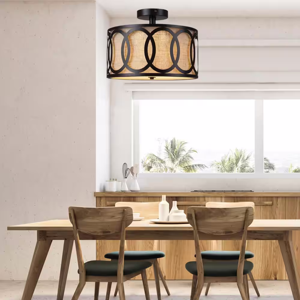 SMRTLite by NBG HOME 13.5 in. Brushed Nickel Integrated LED Semi-Flush Mount