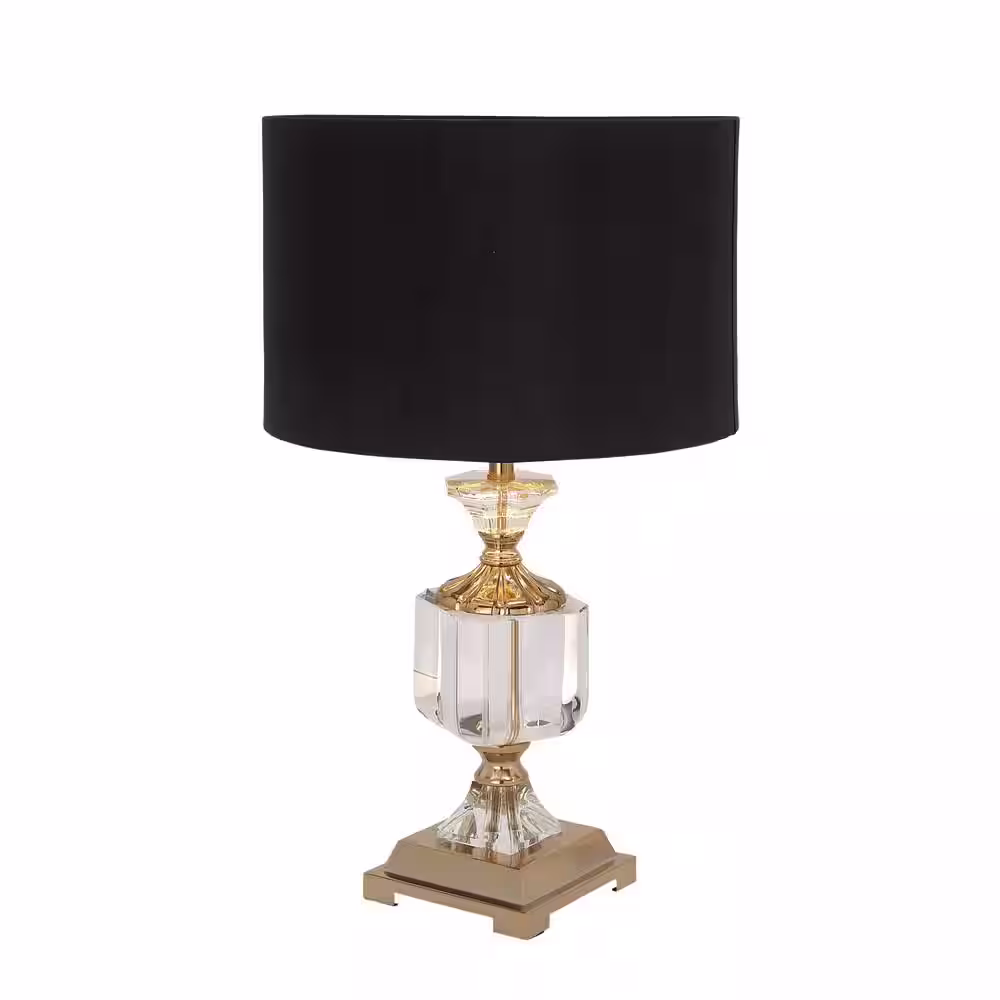 Litton Lane 24 in. Black Crystal Task and Reading Table Lamp with Gold Accents