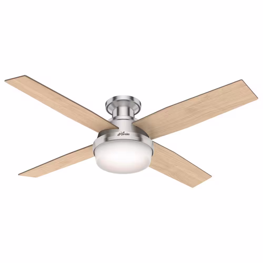 Hunter Dempsey 52 in. LED Low Profile Indoor Brushed Nickel Ceiling Fan with Light and Remote