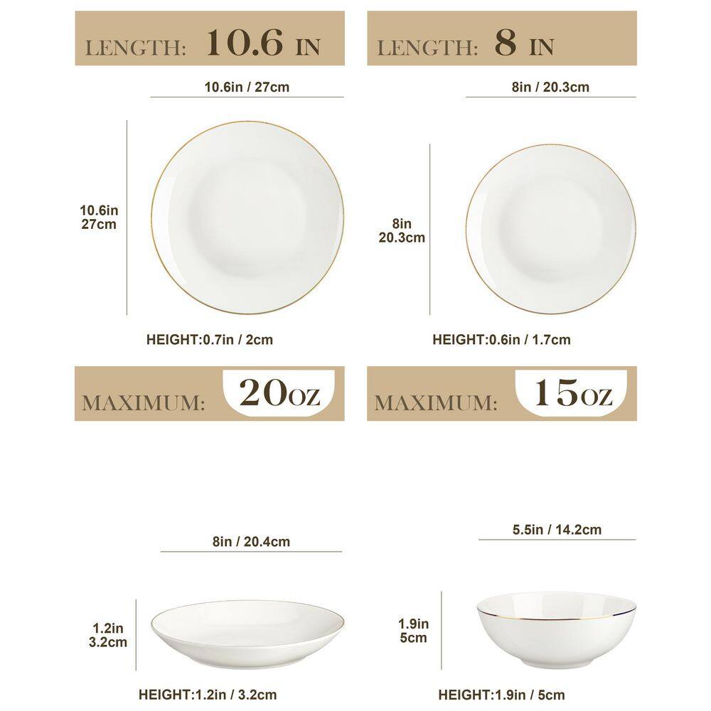 MALACASA Jera 16-Piece White with Gold Trim Bone China Dinnerware Set (Service for 4)