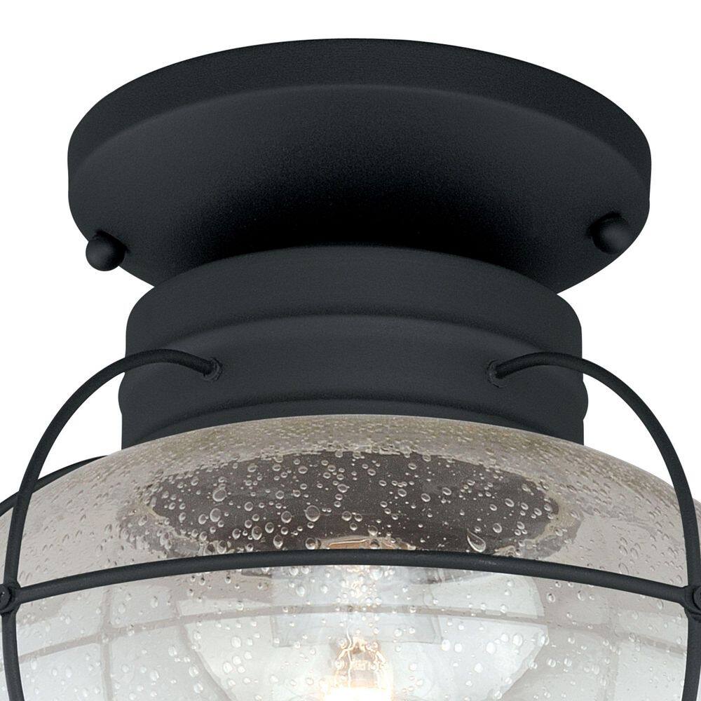 VAXCEL Chatham Black Coastal Globe Outdoor Flush Mount 1-Light Ceiling Fixture Clear Glass