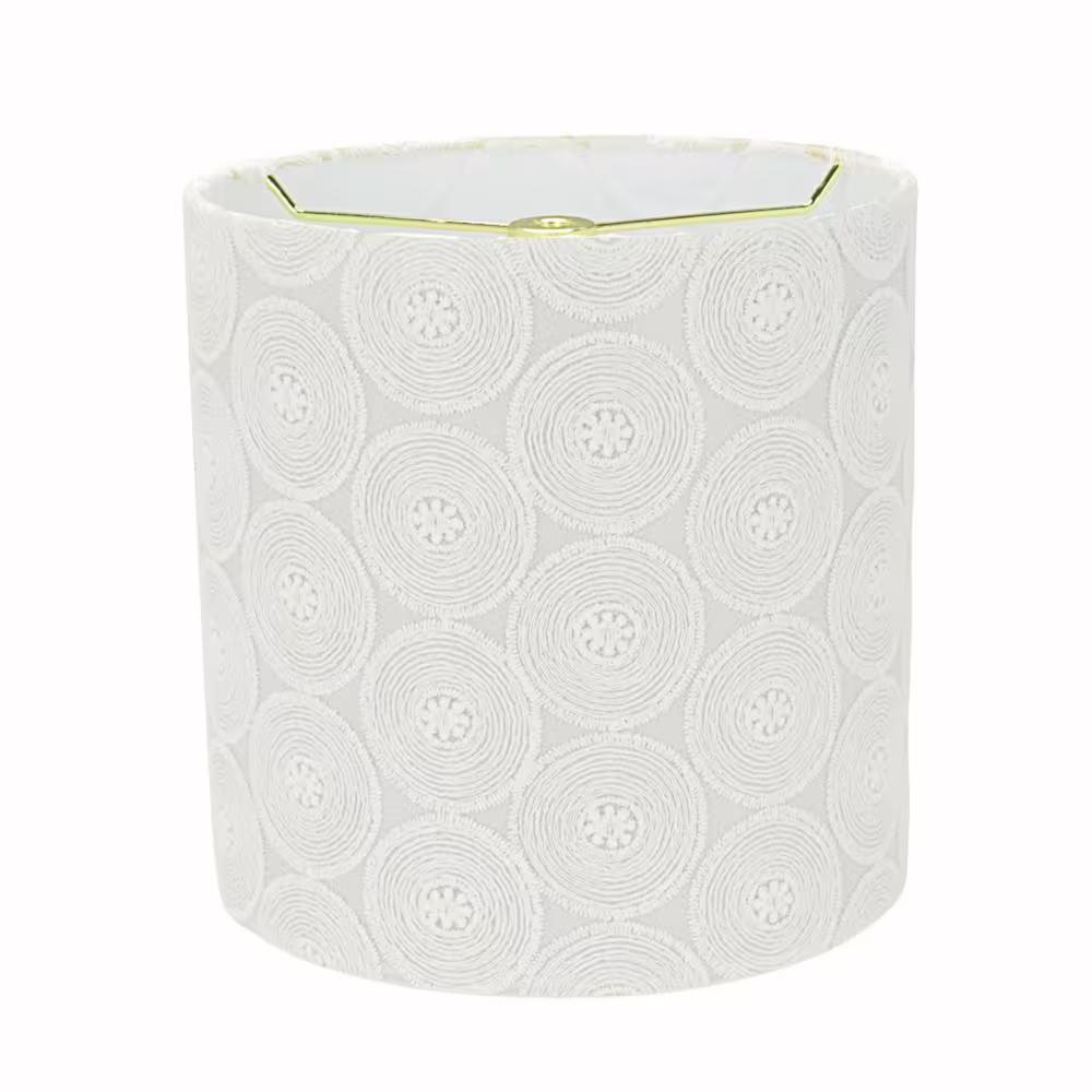 Aspen Creative Corporation 8 in. x 8 in. White with Circled Floral Design Drum, Cylinder Lamp Shade