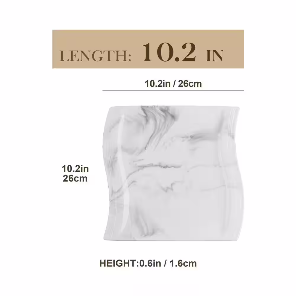 MALACASA Flora 6-Piece 10.25 in. Grey Wave Shaped Porcelain Large Dinner Plate Sets (Set of 6)