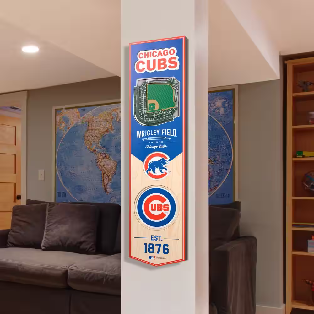 YouTheFan MLB Chicago Cubs Wooden 8 in. x 32 in. 3D Stadium Banner-Wrigley Field