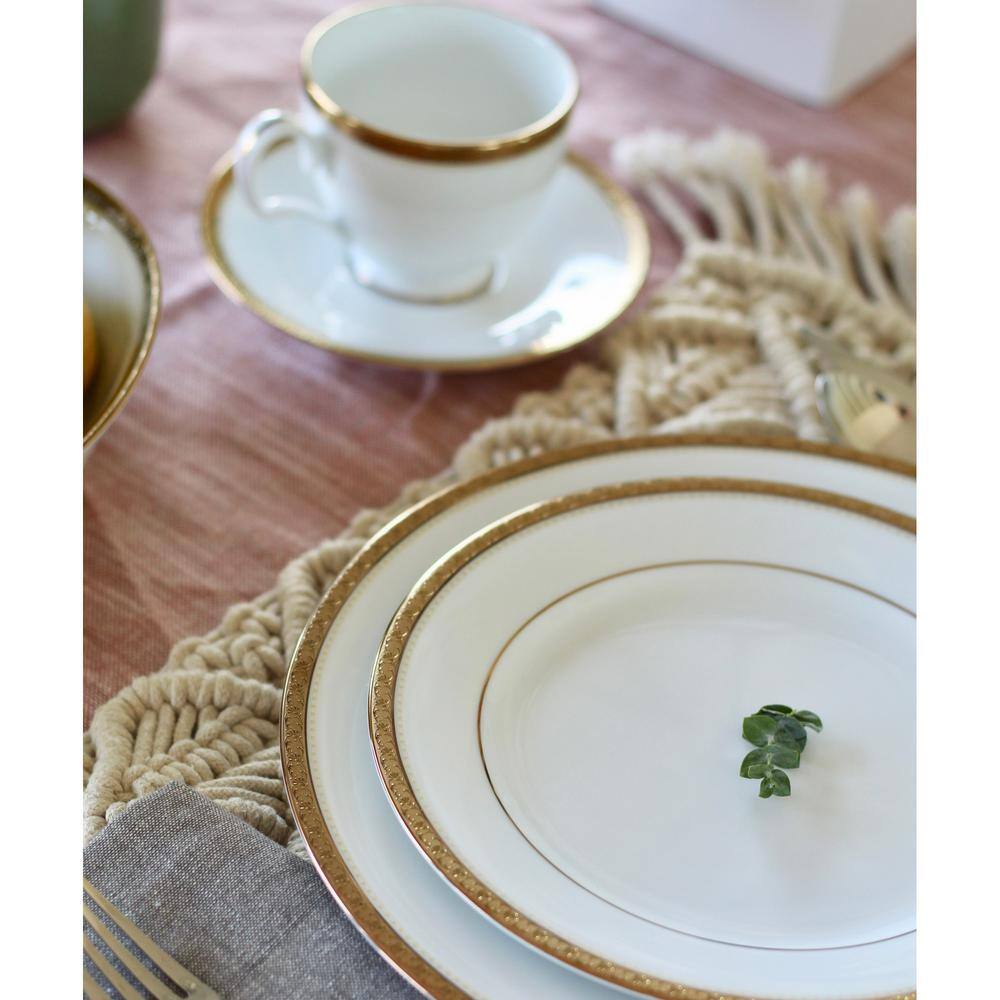 Noritake Charlotta Gold/White Porcelain Saucers (Set of 4) 6 in.