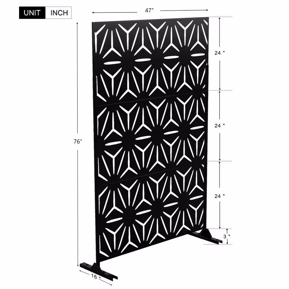 None 76 in. x 47.2 in. Metal Black Outdoor Privacy Screen Star Patern
