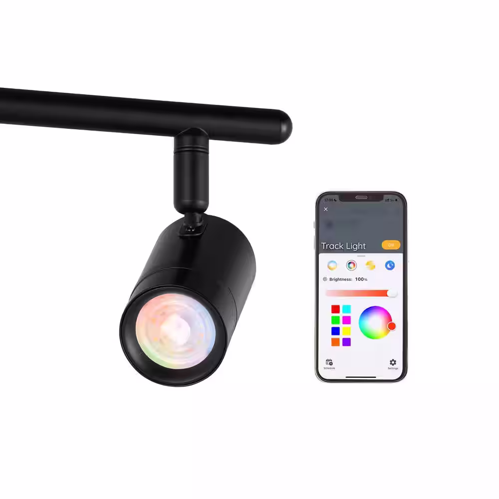 Hampton Bay Boedy 2 ft. 3-Light Smart Matte Black Integrated LED Fixed Track Lighting Kit with Night Light Powered by Hubspace