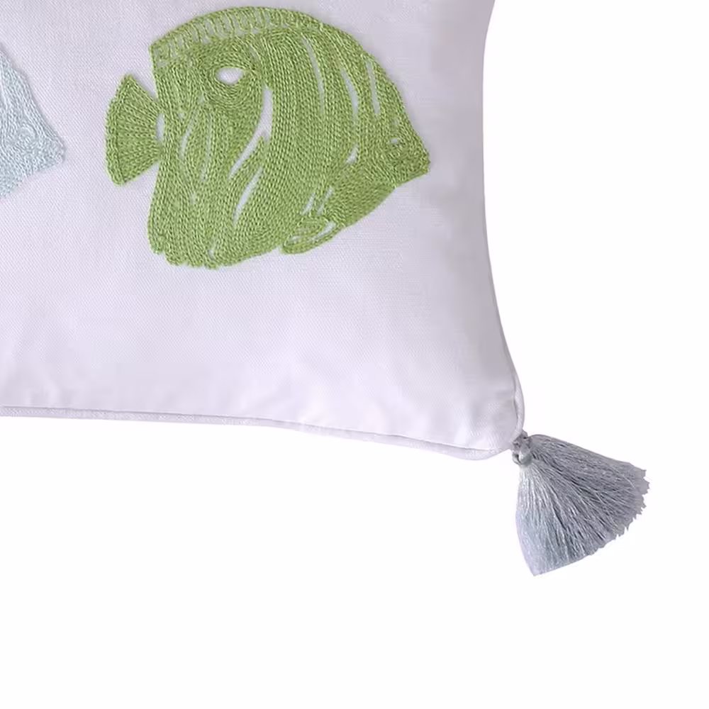 Levtex Home Deva Beach Grey, Blue and Green Fish Embroidered 12 in. x 24 in. Throw Pillow