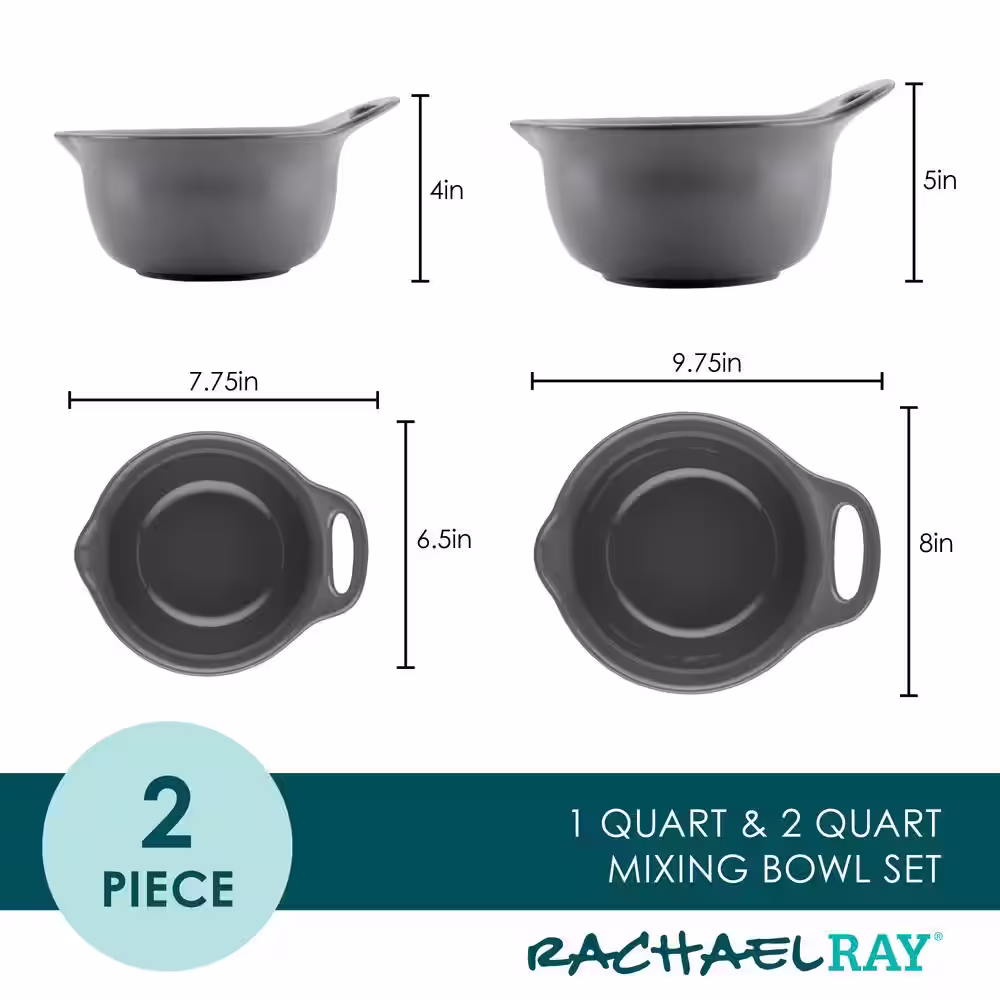 Rachael Ray 2-Piece Ceramic Dark Gray Mixing Bowl Set