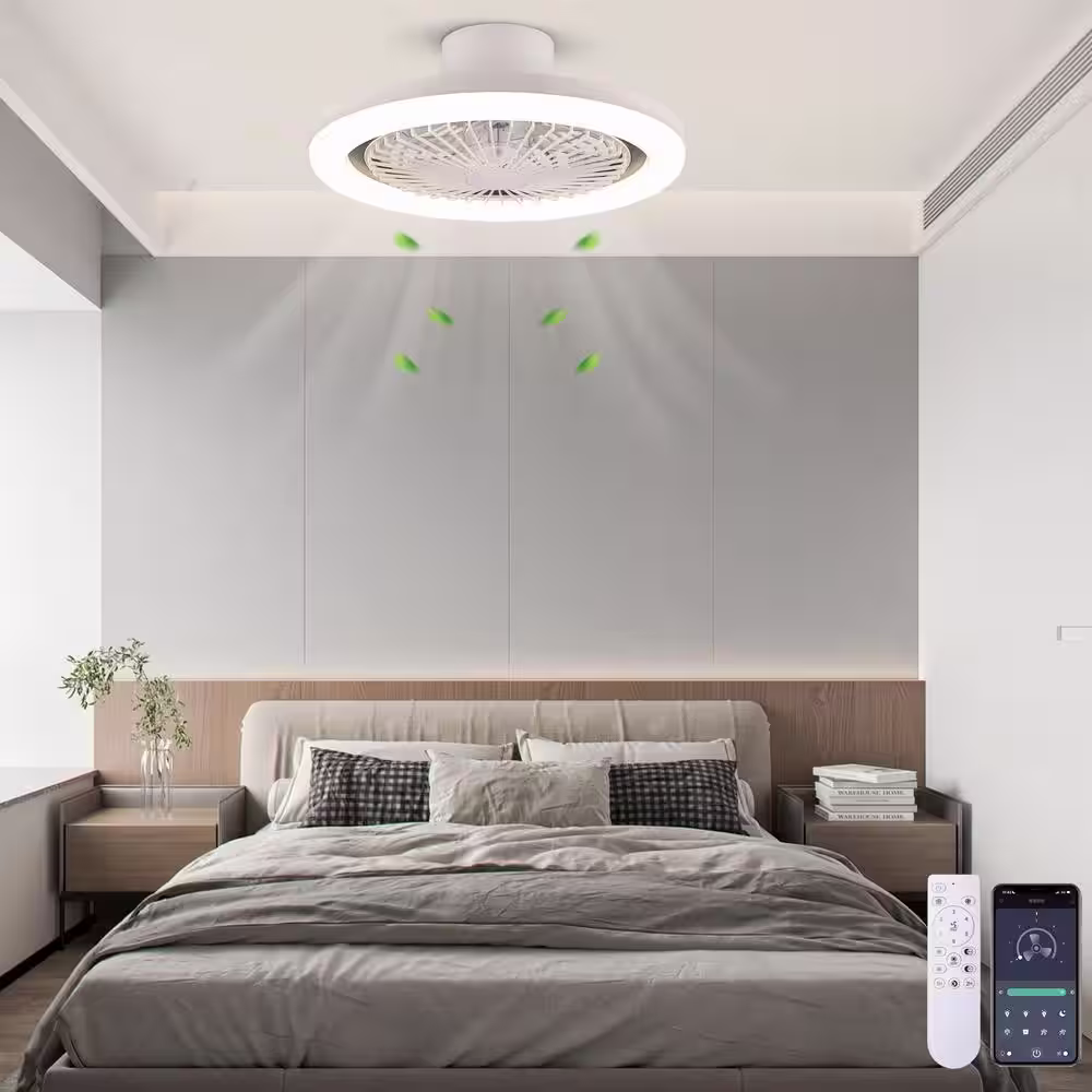 None Lidia 20 in. Integrated LED White Flush Mount Ceiling Fan with Light and Remote Control for Small Room