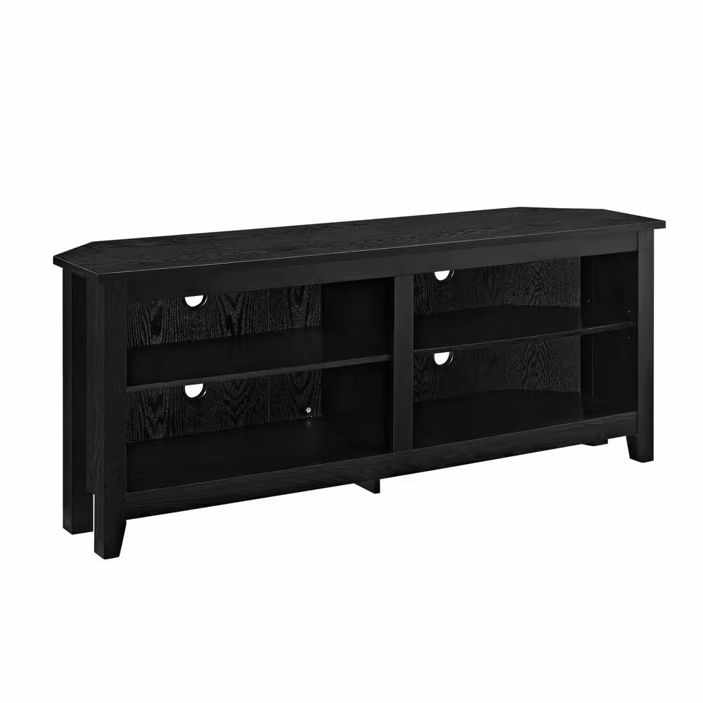 Walker Edison Furniture Company Columbus 58 in. Black MDF Corner TV Stand 60 in. with Adjustable Shelves