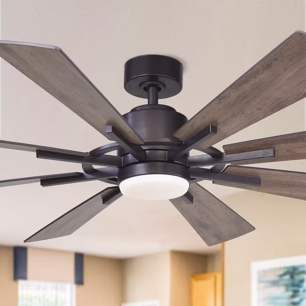 Parrot Uncle Oretha 60 in. Windmill 8-Blade LED Oil-rubbed Bronze Ceiling Fan with Light and Remote Control