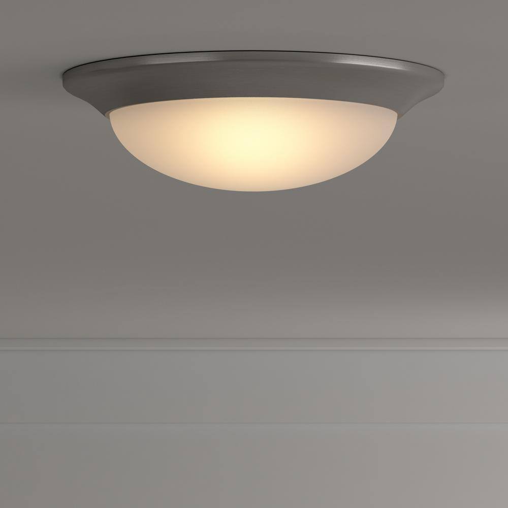 Commercial Electric 11 in. 120-Watt Equivalent Brushed Nickel 2700K CCT LED Ceiling Light Flush Mount with Frosted White Glass Shade