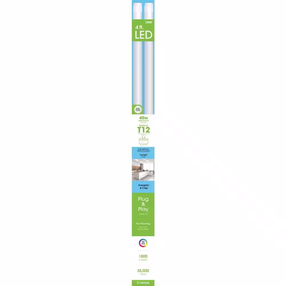 Feit Electric 4 ft. 20-Watt T12 40W Equivalent Daylight (5000K) G13 Plug and Play Linear LED Tube Light Bulb (10-Pack)