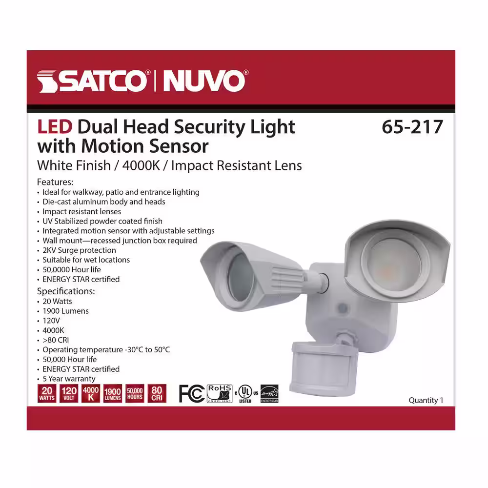 Nuvo Lighting 200-Watt Equivalent Integrated LED White Weather Resistant Motion Sensing Area Light, 4000K
