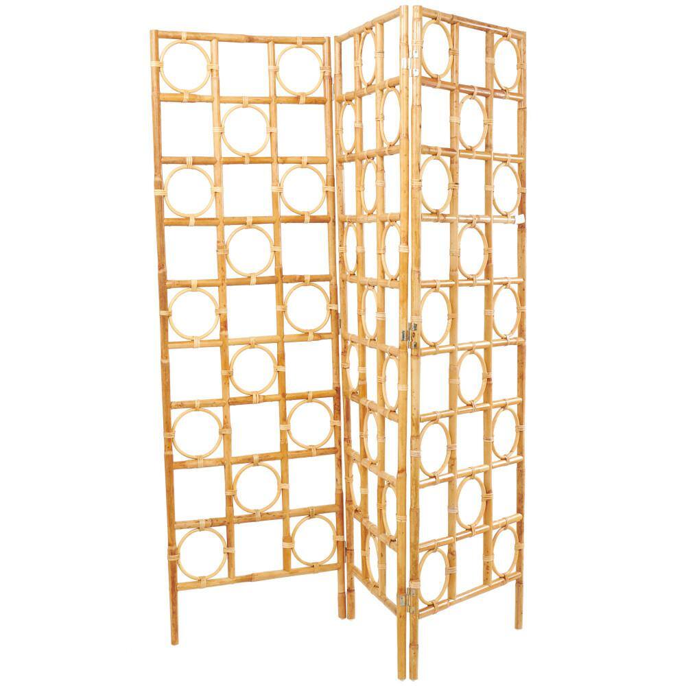 Litton Lane 6 ft. Brown 3-Panel Geometric Handmade Woven Geometric Room Divider Screen with Open Frame Design