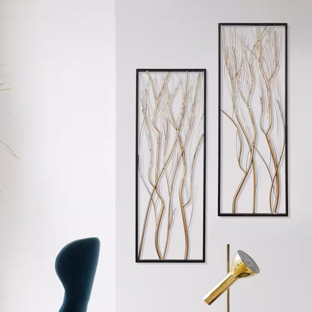 LuxenHome 2-Piece Metal Gold Branch Wall Art, Set of 2