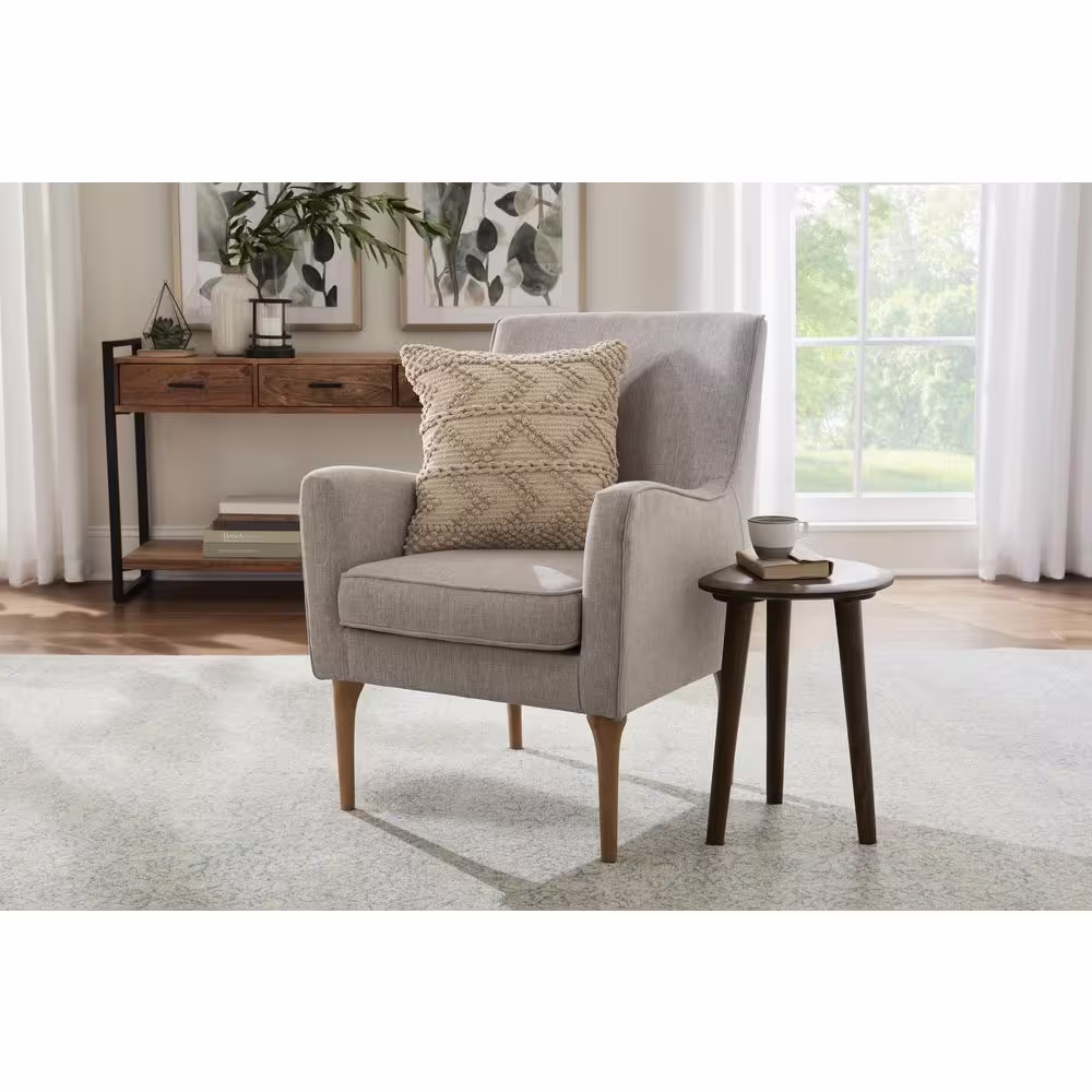 Home Decorators Collection Tan Herringbone Woven Textured 18 in. x 18 in. Square Decorative Throw Pillow