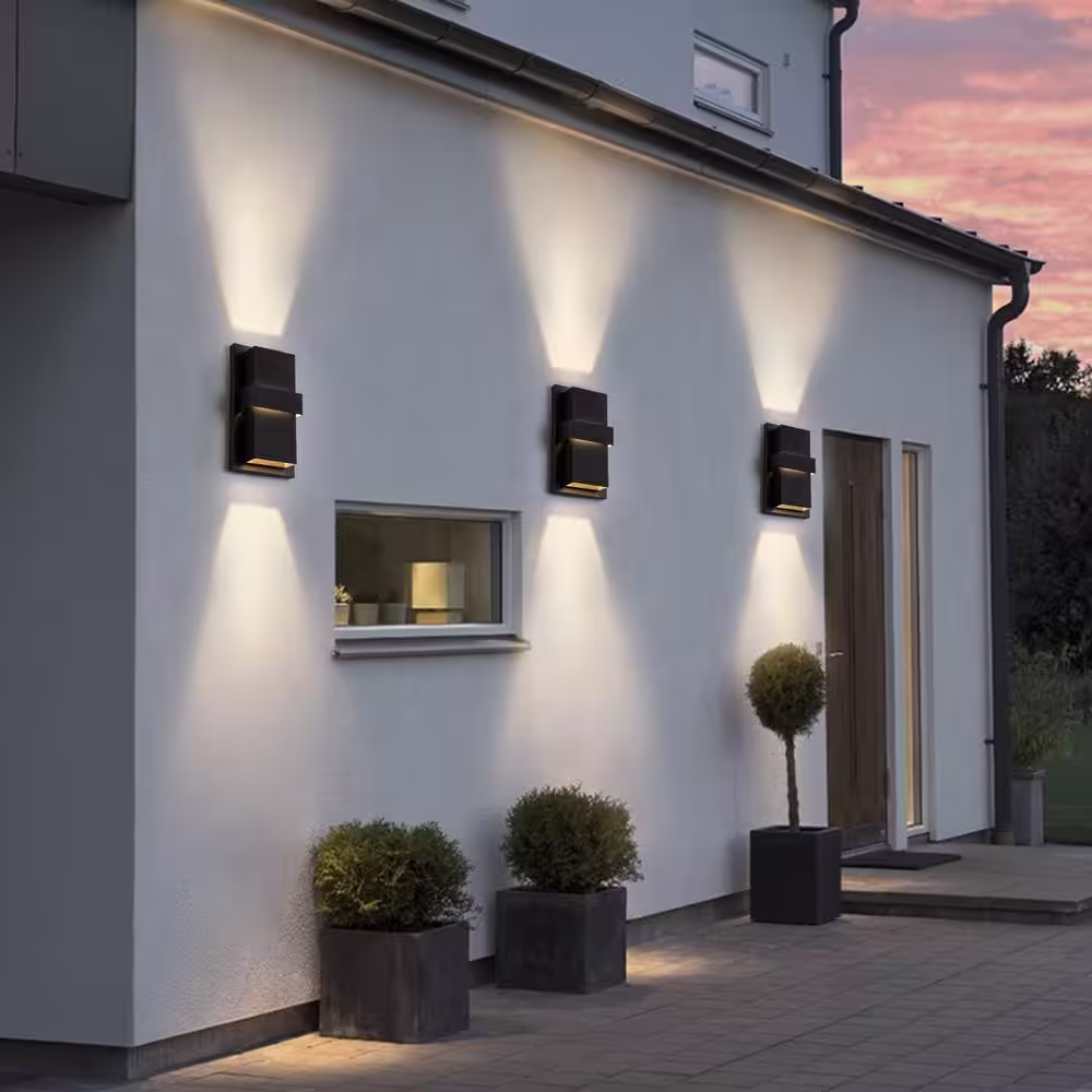 None 3-Light Matte Black Aluminum LED Outdoor Wall Lantern Sconce