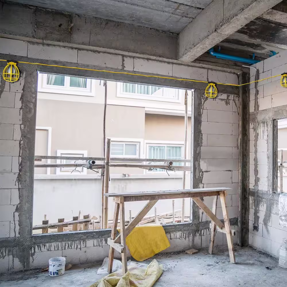 Sunlite 50 ft. 5 Bulb Medium E26 Base Commercial Indoor Outdoor 16-Gauge Yellow Construction Plastic Cage Temporary Light String