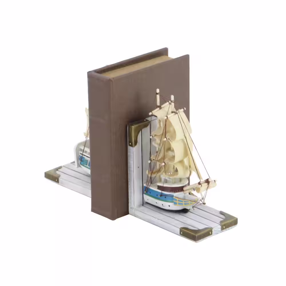None White Wood Sail Boat Bookends with Real Boat Rigging (Set of 2)