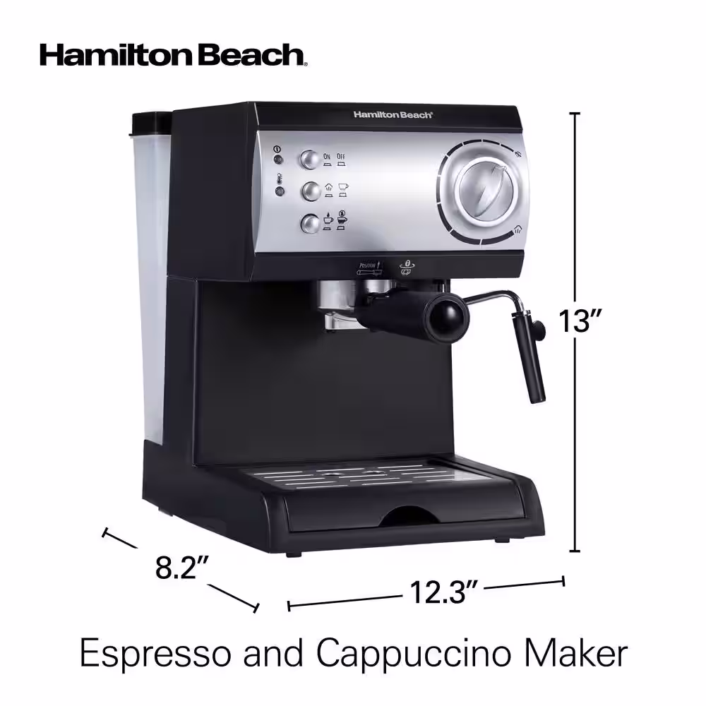 Hamilton Beach 2-Cup Black Espresso Maker with 15-Bar Pump