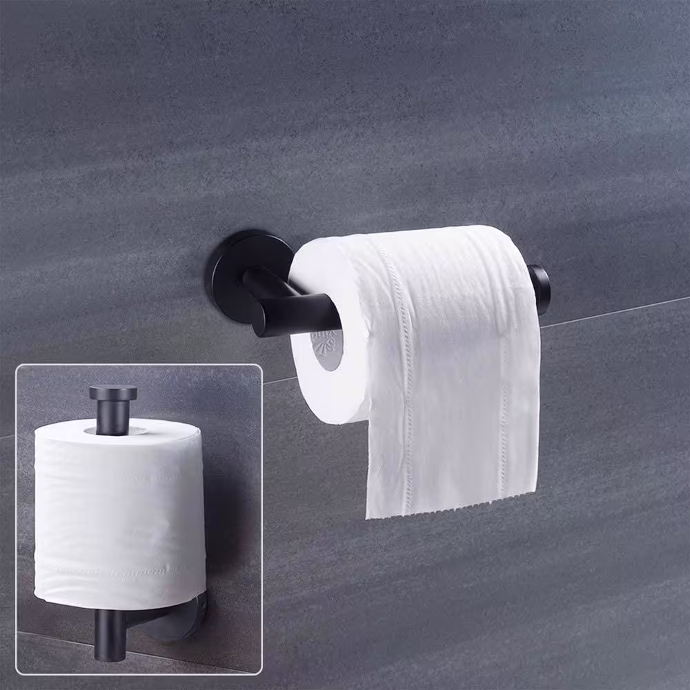 ruiling Wall Mounted Single Arm Toilet Paper Holder in Stainless Steel Matte Black