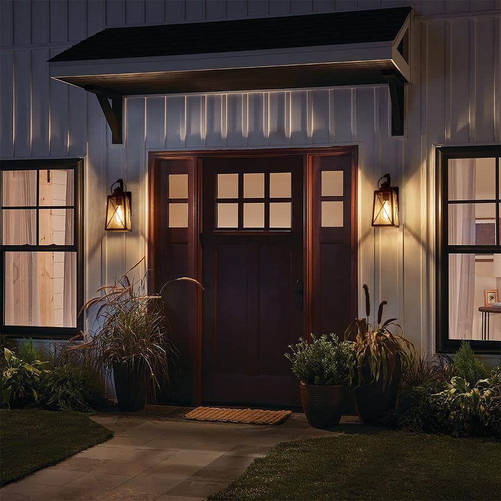 LNC Craftsman 1-Light Matte Black Outdoor Wall Lantern Sconce with Seeded Glass Shade (2-Pack)