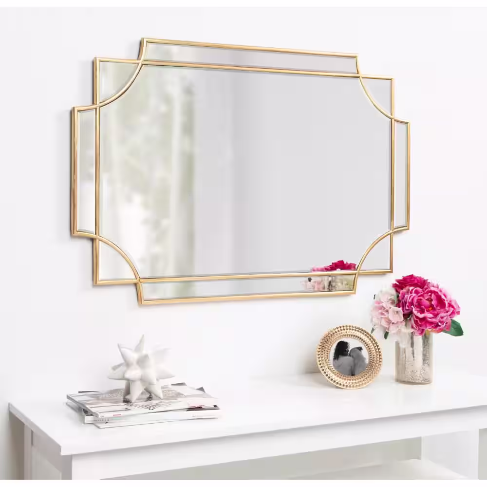 Kate and Laurel Medium Rectangle Gold Contemporary Mirror (35.4 in. H x 23.6 in. W)