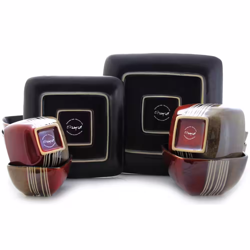 Elama Downtown Loft 16-Piece Modern Red Stoneware Dinnerware Set (Service for 4)