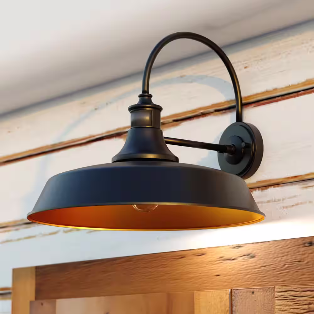 VAXCEL Dorado 18 in. W Metal Bronze Farmhouse Barn Motion Sensor Dusk to Dawn Outdoor Wall Light