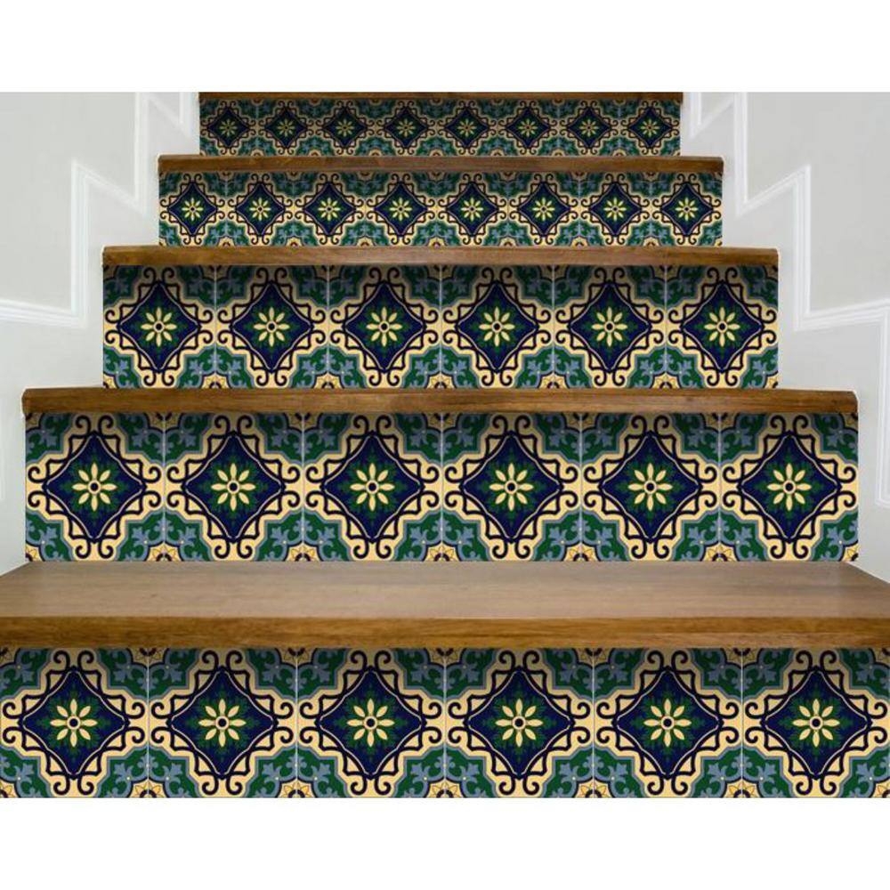 HomeRoots Agean Blue and Green 6 in. x 6 in. Vinyl Peel and Stick Removable Tile Stickers (6 sq.ft./Pack)