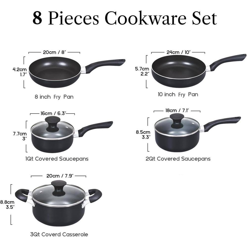 Cook N Home 8-Piece Aluminum Nonstick Cookware Set In Black, Stay Cool Handle