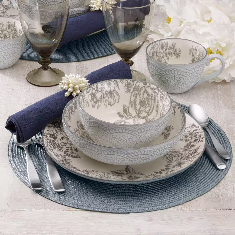 Pfaltzgraff Gabriela 16-Piece Casual Gray Stoneware Dinnerware Set (Set for 4)