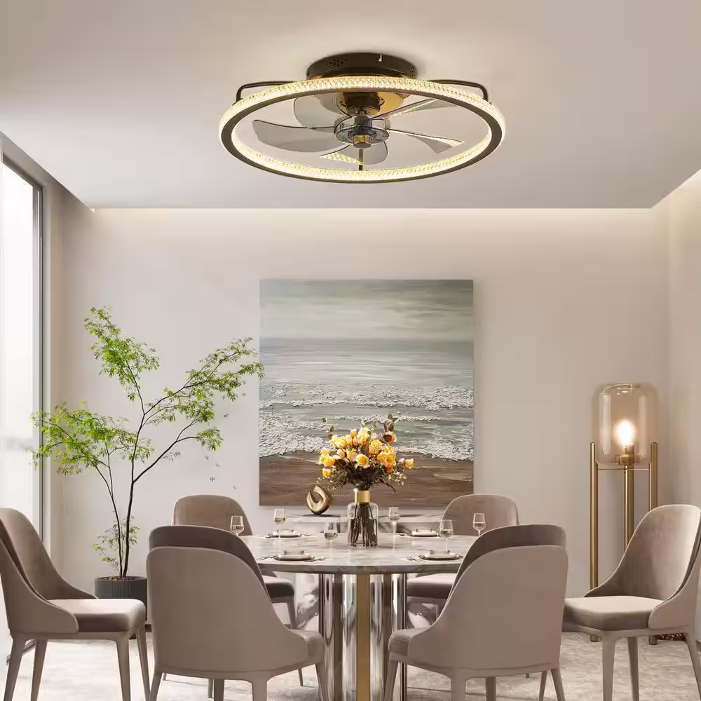 FANNEHONNE 20 in. Intergrated LED Indoor Black Ring Low Profile Ceiling Fans with Lights and Remote for Bedroom