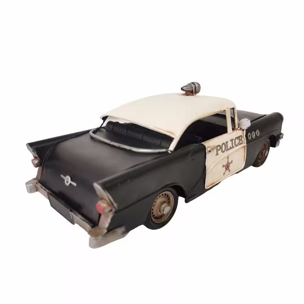 PETERSON ARTWARES Black and White Police Car 12.5 in. x 5.5 in. x 4.75 in. in Metal Model