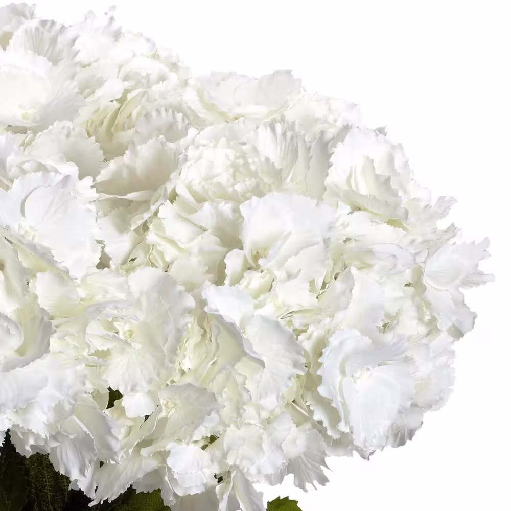 Nearly Natural 23 in. H White Large Hydrangea with Vase Silk Flower Arrangement