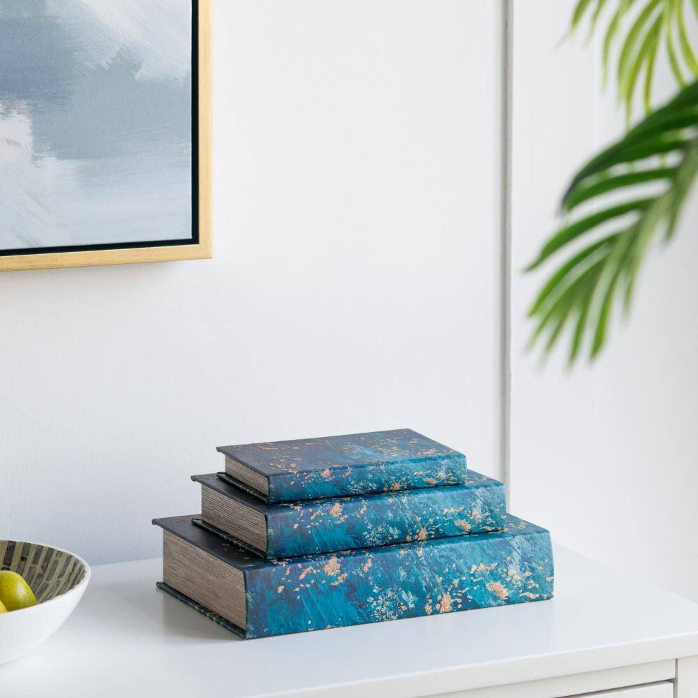 A & B Home Decorative Book Boxes Blue (Set of 3)