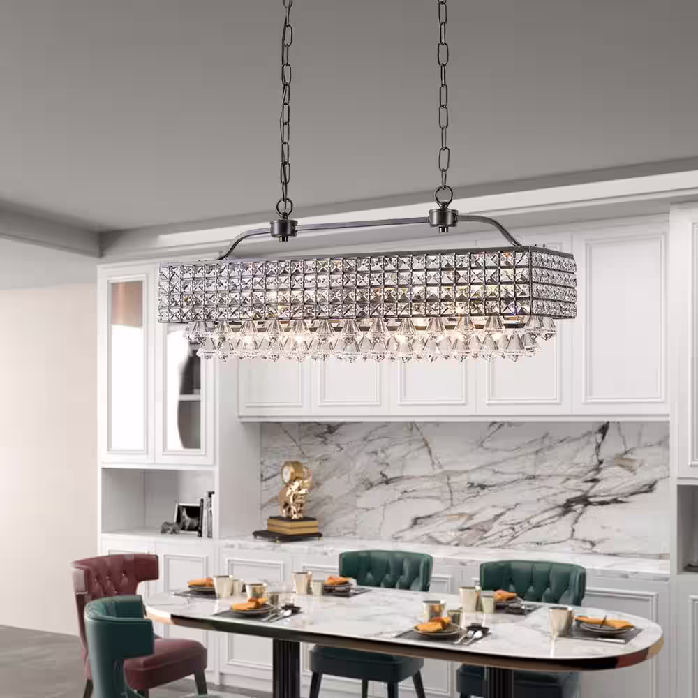 Maxax 5-Light Kitchen Island Rectangle Chandelier with Crystal Accents