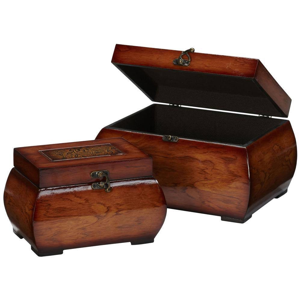 Nearly Natural 6.5 in. H Burgundy Decorative Lacquered Wood Chests (Set of 2)