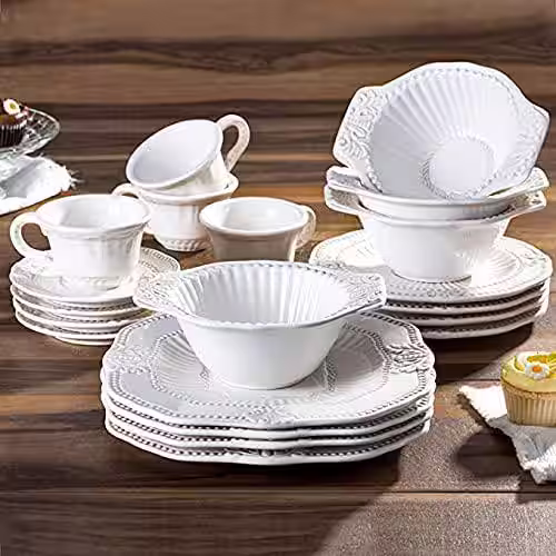 American Atelier Baroque 20-Piece Formal White Earthenware Dinnerware Set (Service for 4)