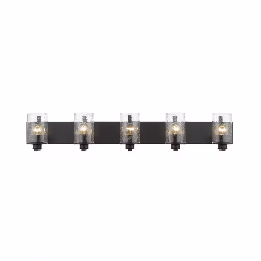 None Beckett 42 in. 5-Light Matte Black Vanity Light with Glass Shade
