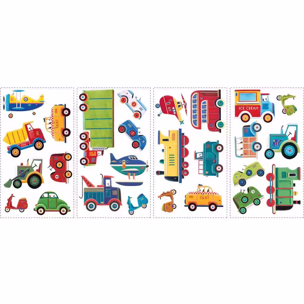 RoomMates 10 in. x 18 in. Transportation 26-Piece Peel and Stick Wall Decals