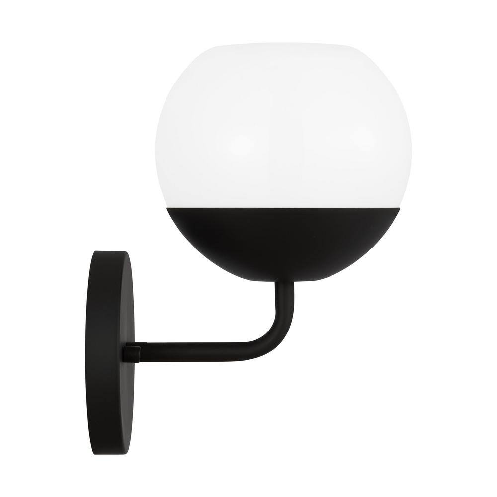 Generation Lighting Alvin 1-Light Midnight Black Wall Sconce with Milk Glass Shade