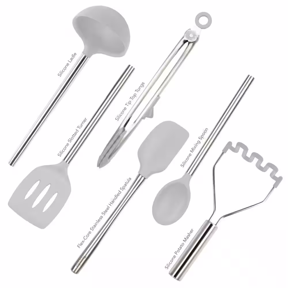 Spectrum Silicone Oyster Gray Utensil for Meal Prep and Cooking (Set of 6)