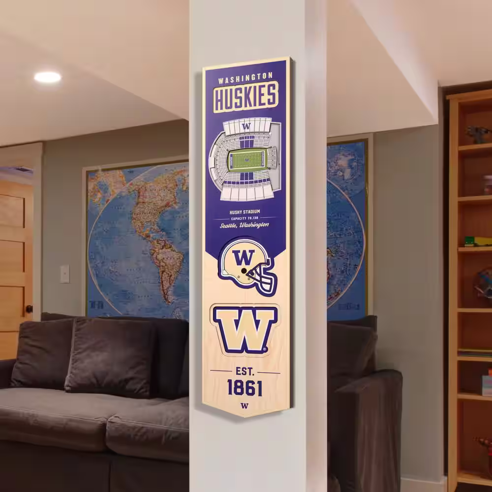 YouTheFan NCAA Washington Huskies Wooden 8 x 32 3D Stadium Banner Decorative Sign -Husky Stadium