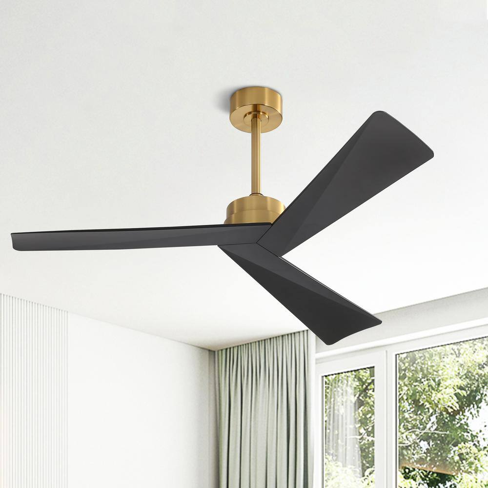 None 52 in. 3-Blades 6 Fan Speeds Matte Gold and Black Ceiling Fan Without Light