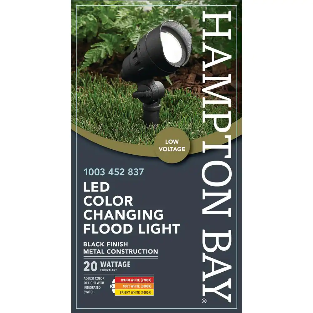 Hampton Bay 20-Watt Equivalent Millennium Black Adjustable Light Color Integrated LED Outdoor Landscape Flood Light