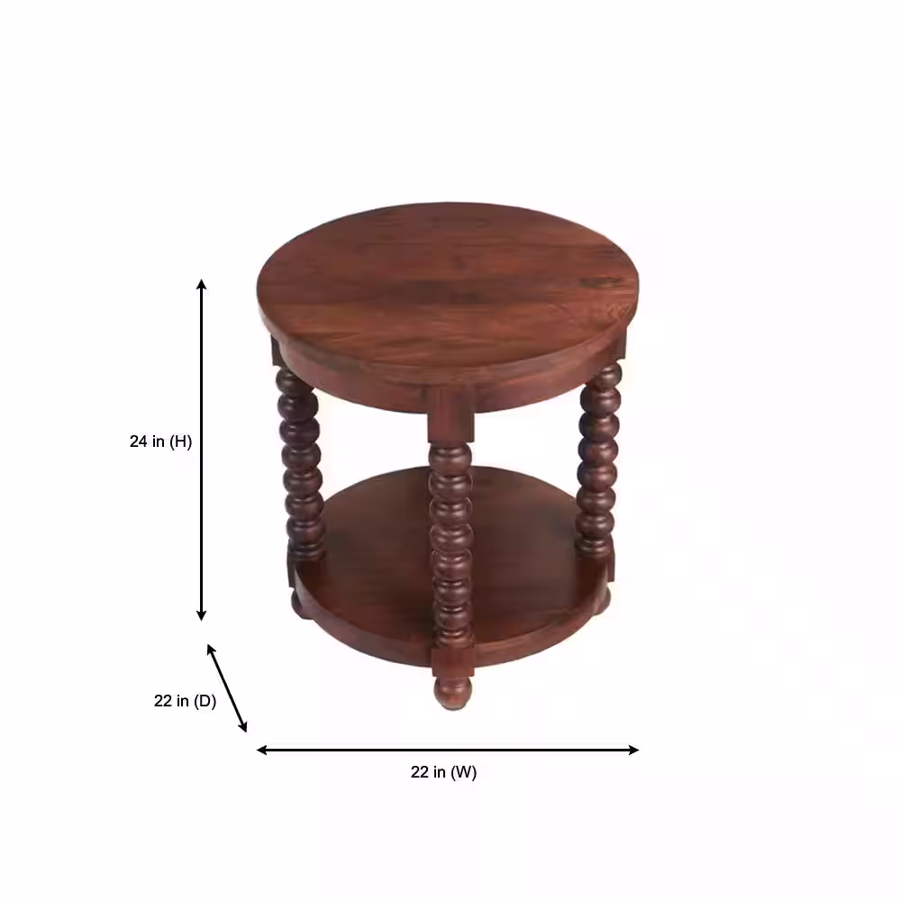 Home Decorators Collection Glenmore Walnut Brown Round Wood End Table with Detailed Legs (22 in. W x 24 in. H)